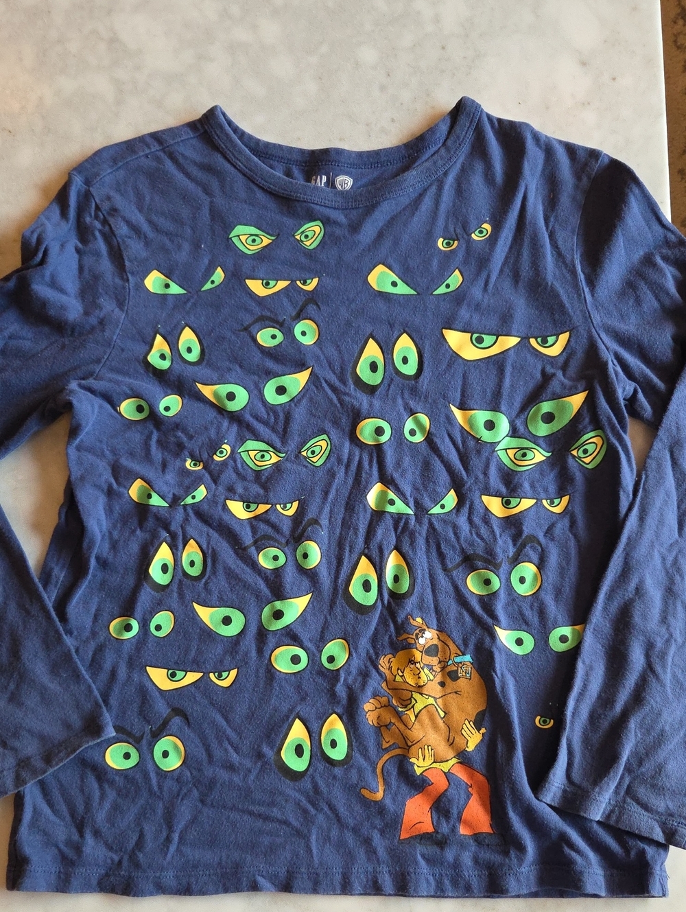 GAP Navy Long-Sleeve Tee with Green & Yellow Eye Prints and Scooby-Doo